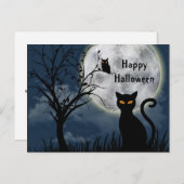 Niedliches Schwarzes Katzenmoon Graphisches Hallow Postkarte (Vorne/Hinten)