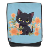 Niedliches Schwarzes Kitten mit Blume Rucksack (Vorderseite)