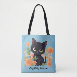 Niedliches Schwarzes Kitten mit Blume Tasche