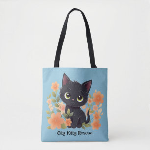 Niedliches Schwarzes Kitten mit Blume Tasche