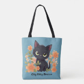 Niedliches Schwarzes Kitten mit Blume Tasche (Rückseite)