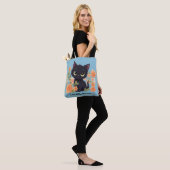 Niedliches Schwarzes Kitten mit Blume Tasche (Am Model)