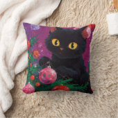 Niedliches Schwarzes Kitten und Weihnachtsbaum Kissen (Decke)