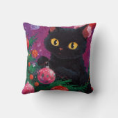 Niedliches Schwarzes Kitten und Weihnachtsbaum Kissen (Rückseite)