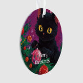 Niedliches Schwarzes Kitten und Weihnachtsbaum Ornament (Vorderseite)