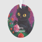 Niedliches Schwarzes Kitten und Weihnachtsbaum Ornament (Vorderseite)