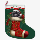Niedliches Schwarzes Labrador Retriever Puppy Peek Großer Weihnachtsstrumpf (Vorderseite)
