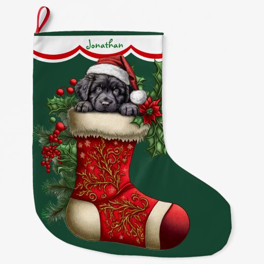 Niedliches Schwarzes Labrador Retriever Puppy Peek Großer Weihnachtsstrumpf (Vorderseite)