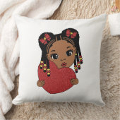 Niedliches Schwarzes Mädchen mit Herz Kissen (Decke)