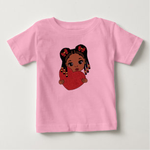 Niedliches Schwarzes Mädchen mit Herz Valentinst Baby T-shirt