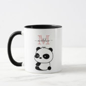 Niedliches Schwarzes Panda Modernes Rosa Monogramm Tasse (Links)