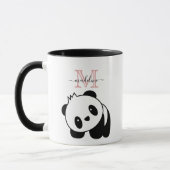 Niedliches Schwarzes Panda Modernes Rosa Monogramm Tasse (Links)