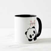 Niedliches Schwarzes Panda Modernes Rosa Monogramm Tasse (VorderseiteRechts)