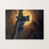 Niedliches schwarzes Pantha auf einem Roten Mond a Puzzle (Horizontal)