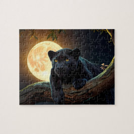 Niedliches schwarzes Pantha auf einem Roten Mond a Puzzle