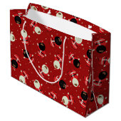 Niedliches Schwarzes Santa Party Muster auf rotem  Große Geschenktüte (Rückseite Schrägansicht)
