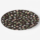 Niedliches schwarzes Sushi-Muster Pappteller (Schrägansicht)