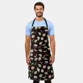 Niedliches Schwarzes Sushi-Muster Schürze (Getragen)
