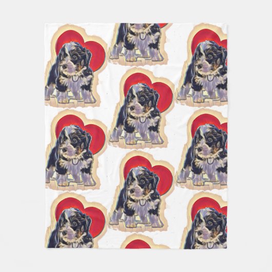 Niedliches Schwarzes Tan PopArt Bernedoodle Digita Fleecedecke (Vorderseite)