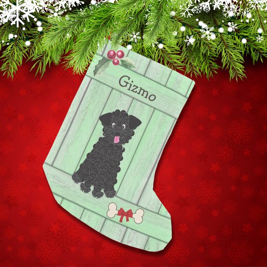 Niedliches Schwarzes Teacup Poodle Green Fence Mon Kleiner Weihnachtsstrumpf