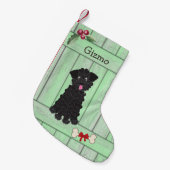 Niedliches Schwarzes Teacup Poodle Green Fence Mon Kleiner Weihnachtsstrumpf (Vorderansicht (hängend))