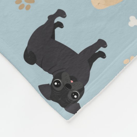 Niedliches Schwarzes und TAN-Mops-Muster Fleecedecke (Ecke)