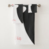 Niedliches Schwarzkatzenportrait Mitte des Jahrhun Badhandtuch Set (Insitu)