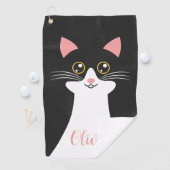 Niedliches Schwarzkatzenportrait Mitte des Jahrhun Golfhandtuch (Insitu)