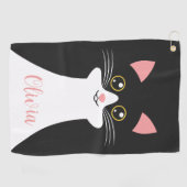 Niedliches Schwarzkatzenportrait Mitte des Jahrhun Golfhandtuch (Horizontal)