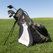 Niedliches Schwarzkatzenportrait Mitte des Jahrhun Golfhandtuch (Gras)