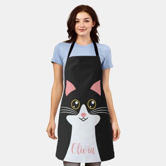 Niedliches Schwarzkatzenportrait Mitte des Jahrhun Schürze (Getragen)