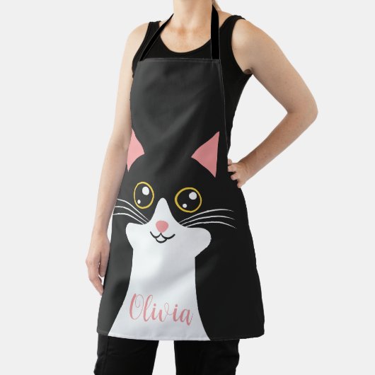 Niedliches Schwarzkatzenportrait Mitte des Jahrhun Schürze (InSitu)