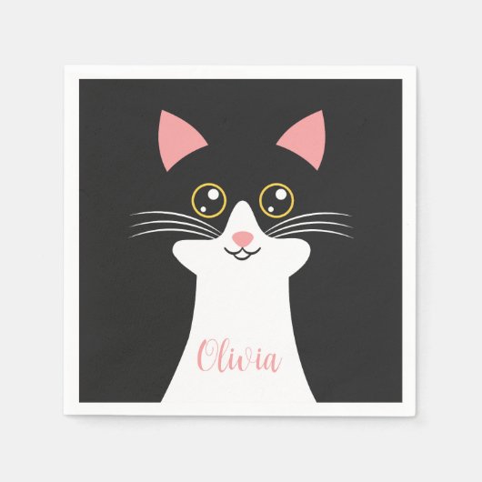Niedliches Schwarzkatzenportrait Mitte des Jahrhun Serviette (Vorderseite)