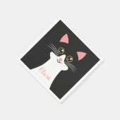 Niedliches Schwarzkatzenportrait Mitte des Jahrhun Serviette (Ecke)