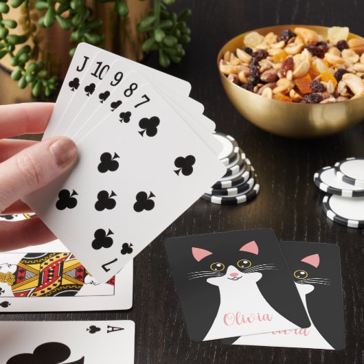 Niedliches Schwarzkatzenportrait Mitte des Jahrhun Spielkarten (In Situ)