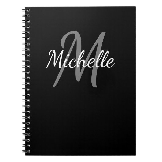 Niedliches Schwarzweiß-Monogramm-Notebook Notizblock (Vorderseite)