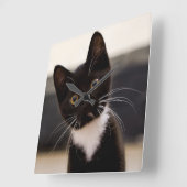 Niedliches Schwarzweiss-Tuxedo-Kätzchen Quadratische Wanduhr (Winkel)