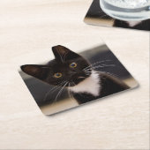 Niedliches Schwarzweiss-Tuxedo-Kätzchen Rechteckiger Pappuntersetzer (angewinkelt)