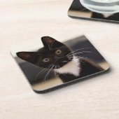 Niedliches Schwarzweiss-Tuxedo-Kätzchen Untersetzer (Linke Seite)