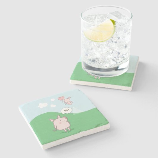 Niedliches Schwebschwein-Sprichwort Hi Steinuntersetzer (Seitenansicht)