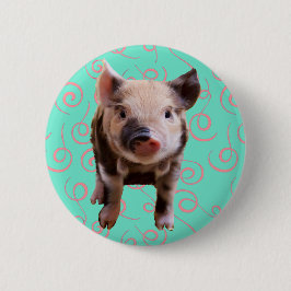 Niedliches Schwein-- blauer u. rosa Wirbel Button