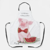 Niedliches Schwein Eating Watermelone Mit Monogram Schürze (Vorderseite)