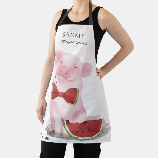 Niedliches Schwein Eating Watermelone Mit Monogram Schürze (InSitu)