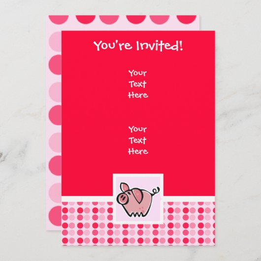 Niedliches Schwein Einladung (Vorne/Hinten)