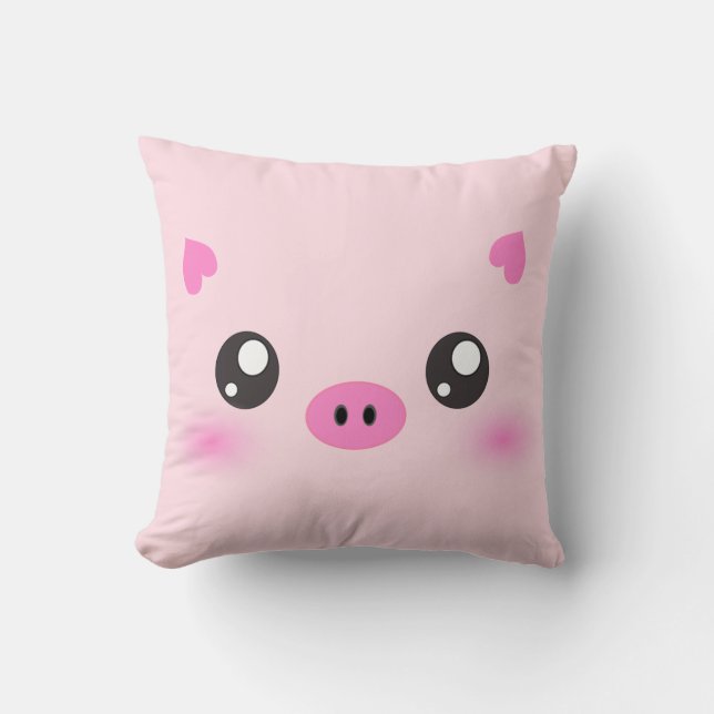 Niedliches Schwein-Gesicht - kawaii Minimalismus Kissen (Vorderseite)