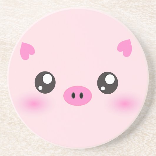 Niedliches Schwein-Gesicht - kawaii Minimalismus Sandstein Untersetzer (Vorne)