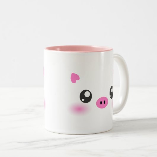 Niedliches Schwein-Gesicht - kawaii Minimalismus Zweifarbige Tasse (VorderseiteRechts)