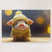 niedliches Schwein im Anzug aus Gewirken im Winter Puzzle (Horizontal)