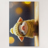 niedliches Schwein im Anzug aus Gewirken im Winter Puzzle (Vertikal)