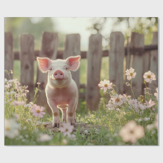 Niedliches Schwein im Blumengarten Geschenkpapier